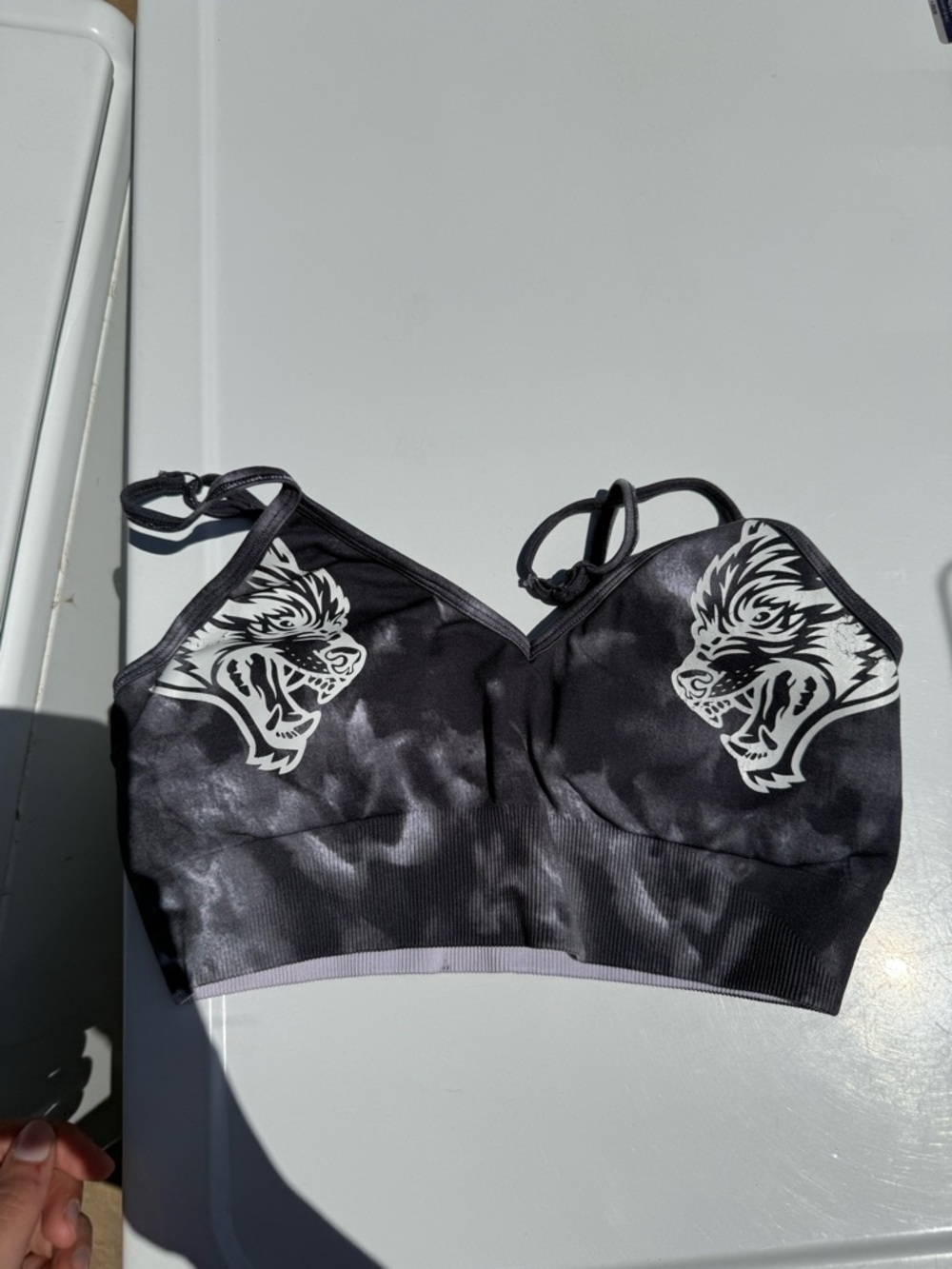 Darc Sport Black and White Wolf Print Sports Bra NWOT